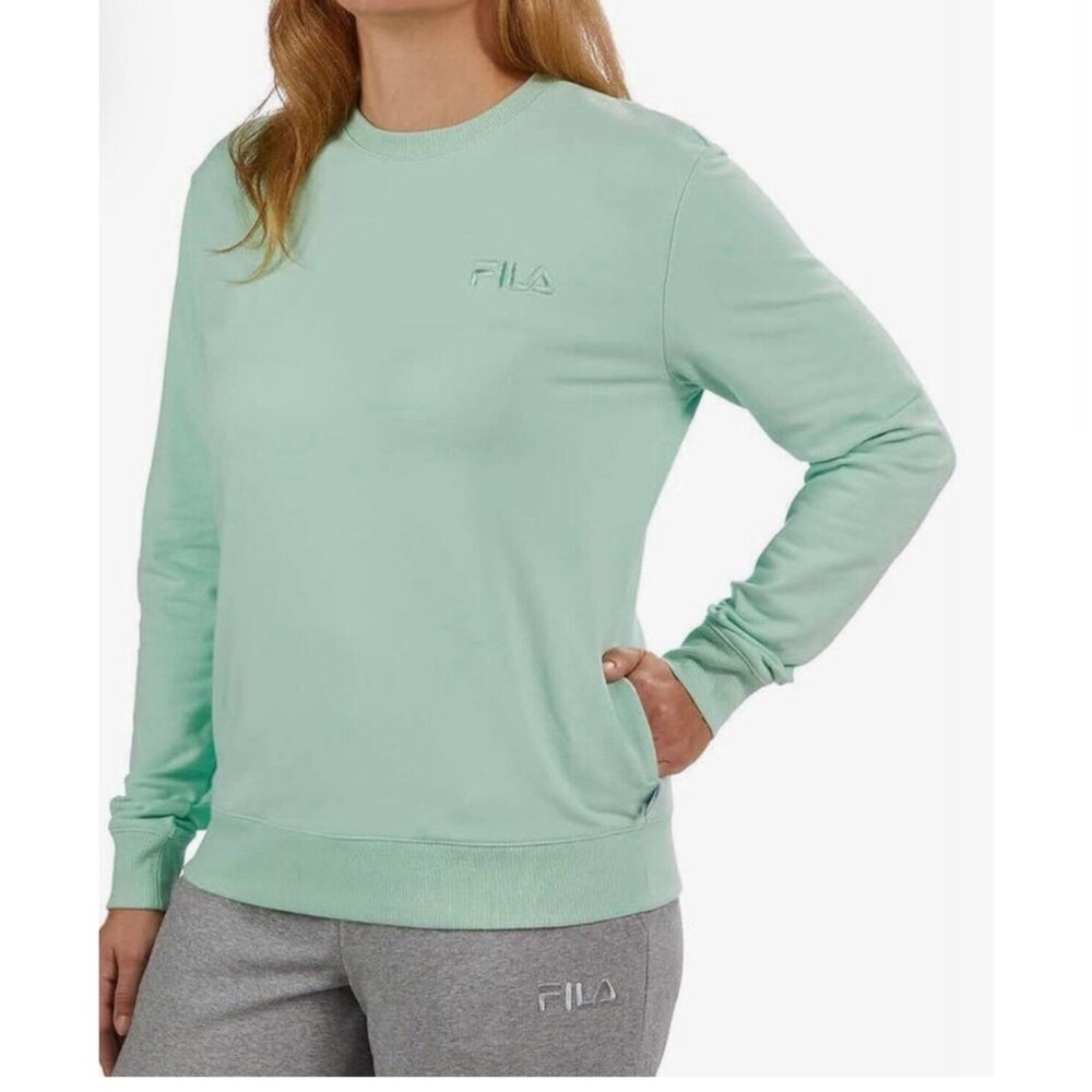 FILA mint green long sleeve pull over crew neck sweatshirt side pockets